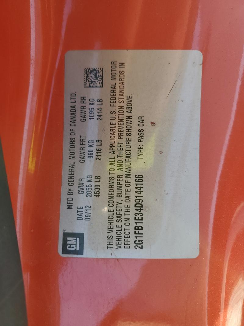 89592015 :رقم المزاد ، 2G1FB1E34D9144166 vin ، 2013 Chevrolet Camaro مزاد بيع