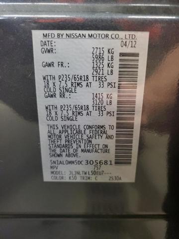 Aukcja sprzedaży 2013 Infiniti Jx35, vin: 5N1AL0MM5DC305681, numer aukcji: 90854495