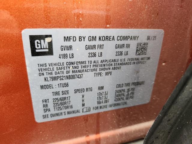 86208855 :رقم المزاد ، KL79MPS21NB007437 vin ، 2022 Chevrolet Trailblazer مزاد بيع