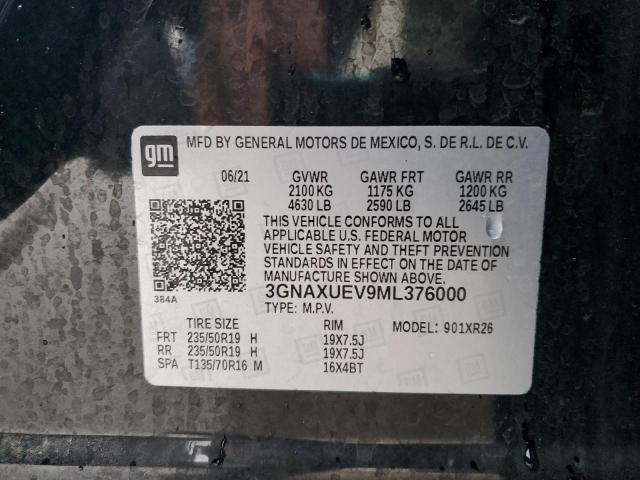 Aukcja sprzedaży 2021 Chevrolet Equinox, vin: 3GNAXUEV9ML376000, numer aukcji: 90534175