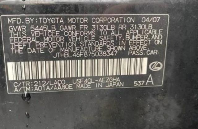 Продажа на аукционе авто 2007 Lexus Ls 460, vin: JTHBL46F875038347, номер лота: 85892725