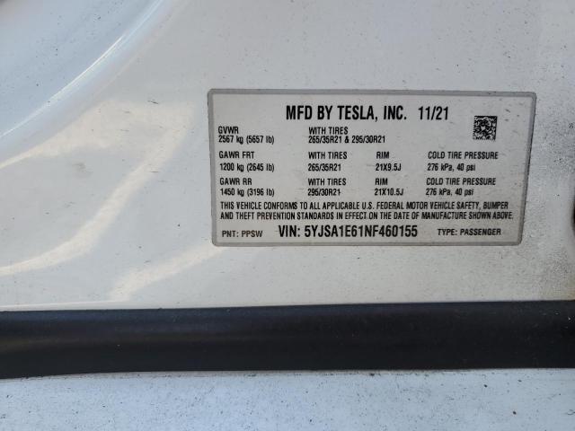 Aukcja sprzedaży 2022 Tesla Model S, vin: 5YJSA1E61NF460155, numer aukcji: 90929935