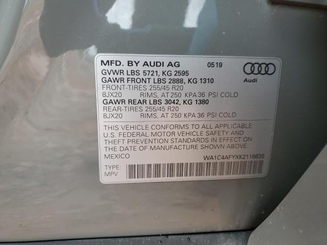 90021305 :رقم المزاد ، WA1C4AFYXK2116635 vin ، 2019 Audi Sq5 مزاد بيع