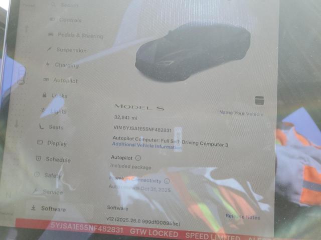 85567515 :رقم المزاد ، 5YJSA1E55NF482831 vin ، 2022 Tesla Model S مزاد بيع