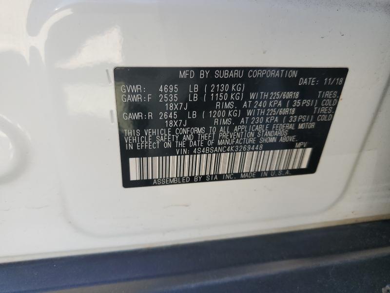 86273945 :رقم المزاد ، 4S4BSANC4K3269448 vin ، 2019 Subaru Outback 2.5i Limited مزاد بيع