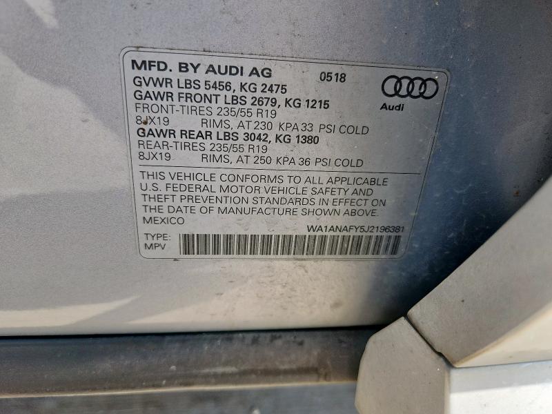 Продаж на аукціоні авто 2018 Audi Q5, vin: WA1ANAFY5J2196381, номер лоту: 85888625