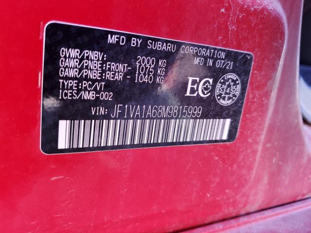 80839295 :رقم المزاد ، JF1VA1A68M9815999 vin ، 2021 Subaru Wrx مزاد بيع