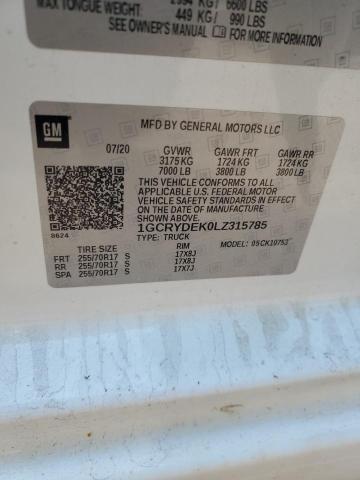 83781035 :رقم المزاد ، 1GCRYDEK0LZ315785 vin ، 2020 Chevrolet Silverado مزاد بيع