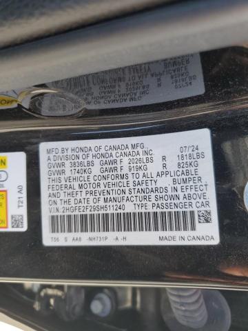 87425205 :رقم المزاد ، 2HGFE2F29SH511240 vin ، 2025 Honda Civic Lx مزاد بيع