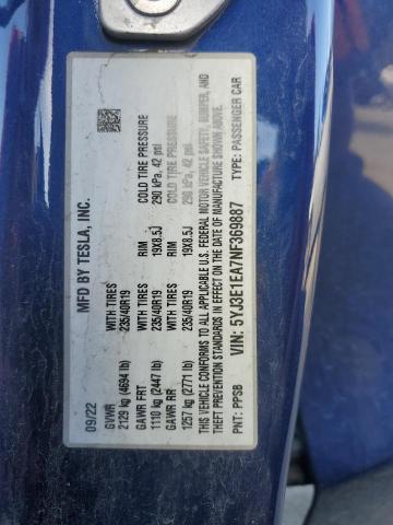 Продаж на аукціоні авто 2022 Tesla Model 3, vin: 5YJ3E1EA7NF369887, номер лоту: 87483645