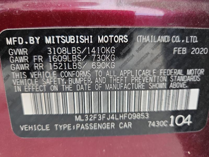 Продаж на аукціоні авто 2020 Mitsubishi Mirage, vin: ML32F3FJ4LHF09853, номер лоту: 86894165