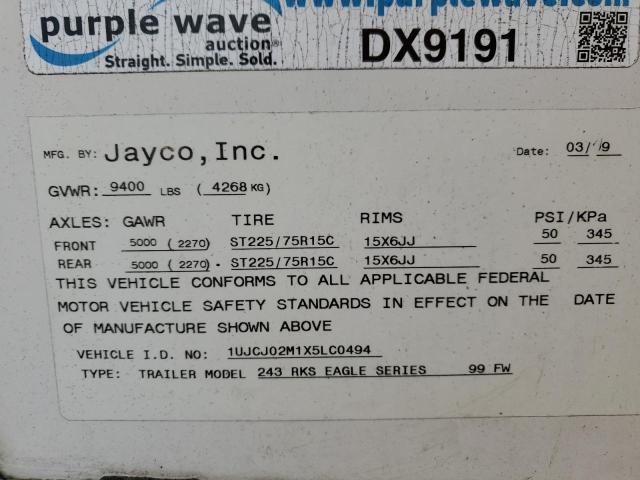 1998 Jayco Eagle მანქანა იყიდება აუქციონზე, vin: 1UJCJ02M1X5LC0494, აუქციონის ნომერი: 85884375