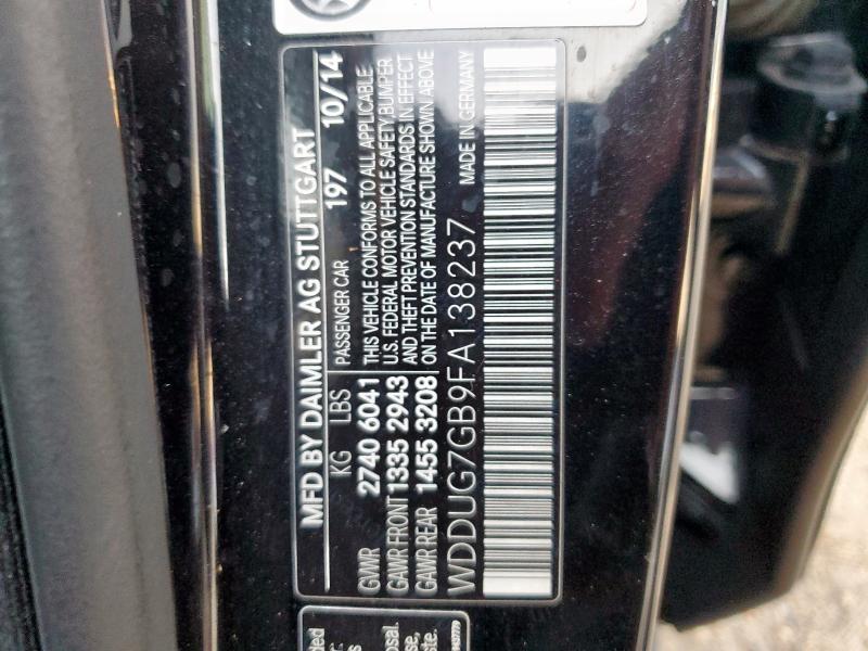 89934245 :رقم المزاد ، WDDUG7GB9FA138237 vin ، 2015 Mercedes-benz S S600 مزاد بيع