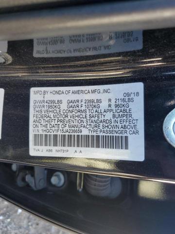 85729475 :رقم المزاد ، 1HGCV1F15JA236659 vin ، 2018 Honda Accord Lx مزاد بيع