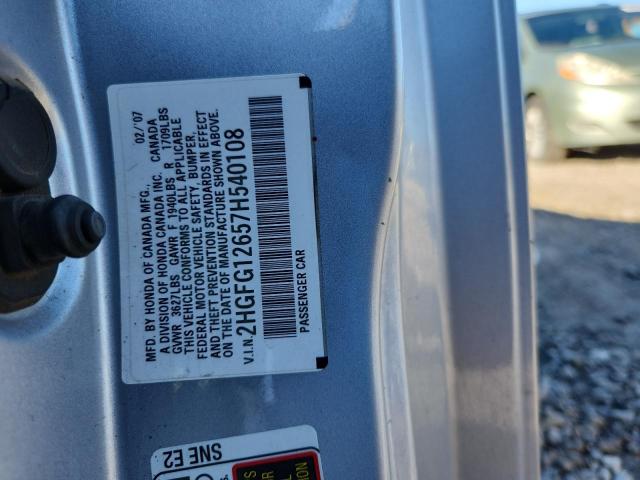 86483245 :رقم المزاد ، 2HGFG12657H540108 vin ، 2007 Honda Civic Lx مزاد بيع