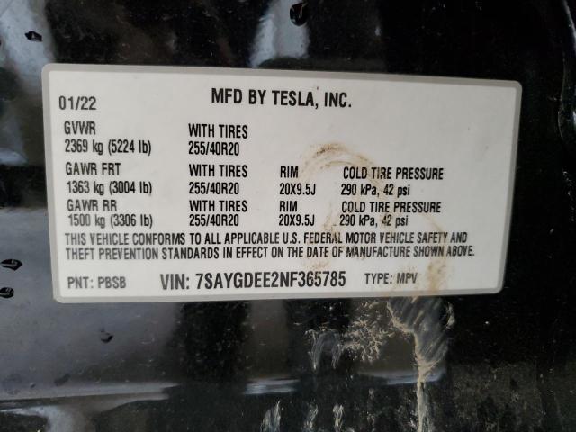2022 Tesla Model Y მანქანა იყიდება აუქციონზე, vin: 7SAYGDEE2NF365785, აუქციონის ნომერი: 82484985