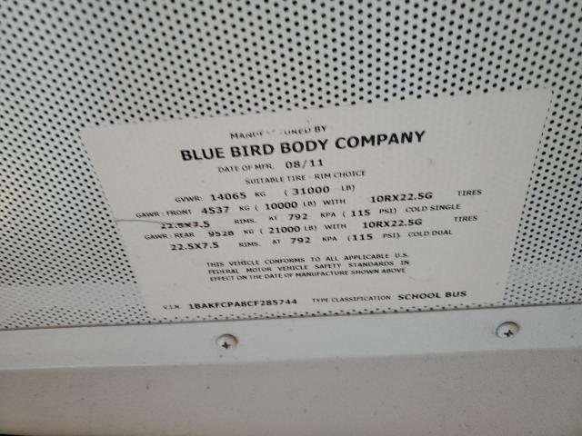 84470315 :رقم المزاد ، 1BAKFCPA8CF285744 vin ، 2012 Blue Bird School Bus مزاد بيع