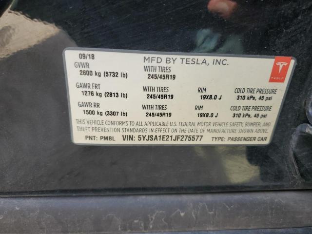 2018 Tesla Model S მანქანა იყიდება აუქციონზე, vin: 5YJSA1E21JF275577, აუქციონის ნომერი: 81880895
