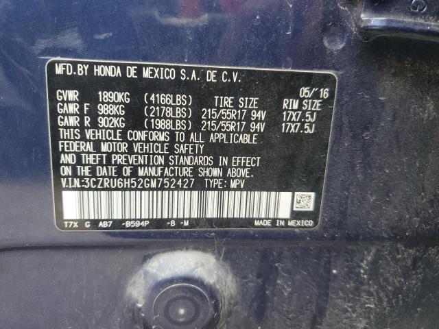 Aukcja sprzedaży 2016 Honda Hr-v Ex, vin: 3CZRU6H52GM752427, numer aukcji: 90941155