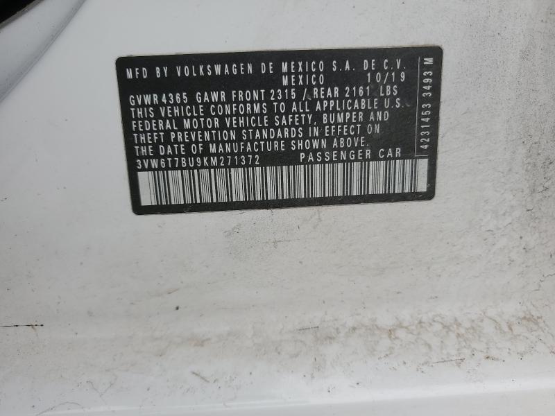 Aukcja sprzedaży 2019 Volkswagen Jetta, vin: 3VW6T7BU9KM271372, numer aukcji: 89731735