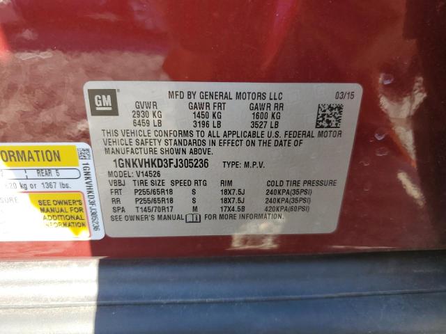 85180545 :رقم المزاد ، 1GNKVHKD3FJ305236 vin ، 2015 Chevrolet Traverse مزاد بيع