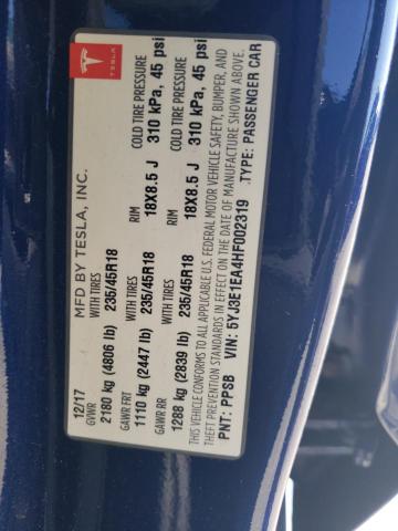 Aukcja sprzedaży 2017 Tesla Model 3, vin: 5YJ3E1EA4HF002319, numer aukcji: 85407715