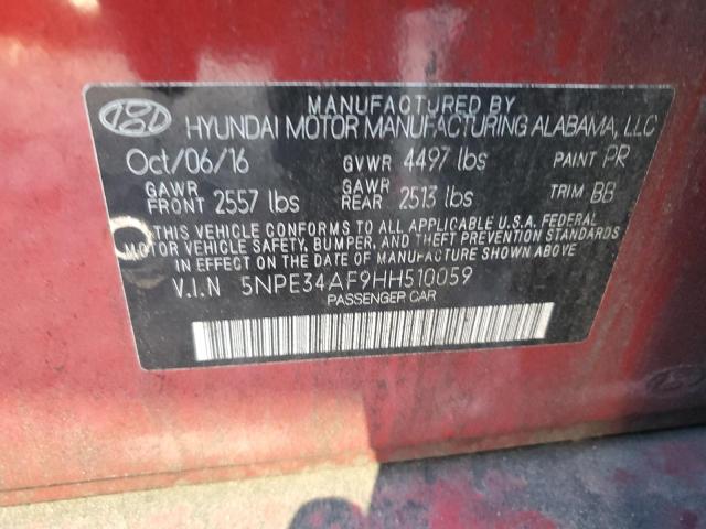 2017 Hyundai Sonata Sport მანქანა იყიდება აუქციონზე, vin: 5NPE34AF9HH510059, აუქციონის ნომერი: 81873355
