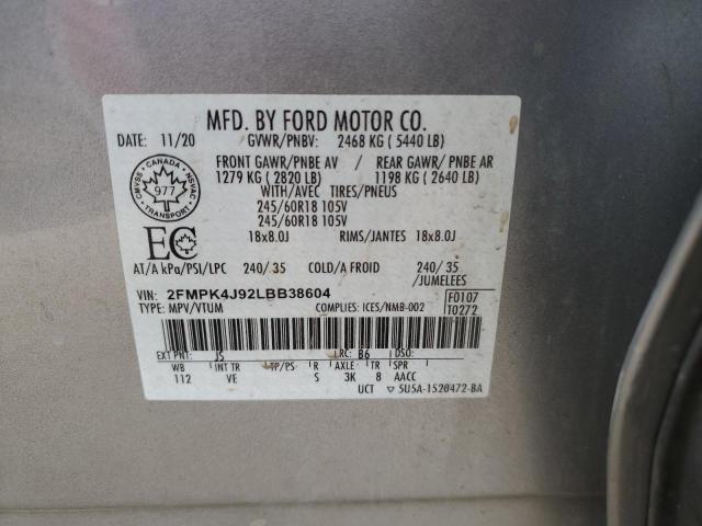 87438235 :رقم المزاد ، 2FMPK4J92LBB38604 vin ، 2020 Ford Edge مزاد بيع