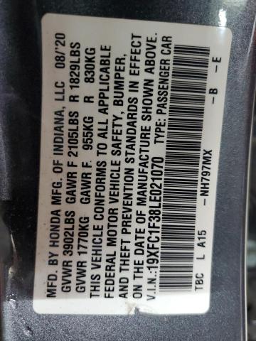 Aukcja sprzedaży 2020 Honda Civic, vin: 19XFC1F38LE021070, numer aukcji: 82690705