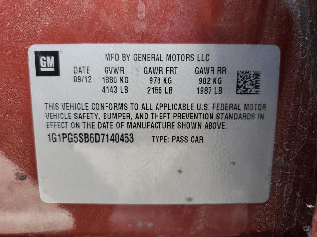 2013 Chevrolet Cruze მანქანა იყიდება აუქციონზე, vin: 1G1PG5SB6D7140453, აუქციონის ნომერი: 87125275
