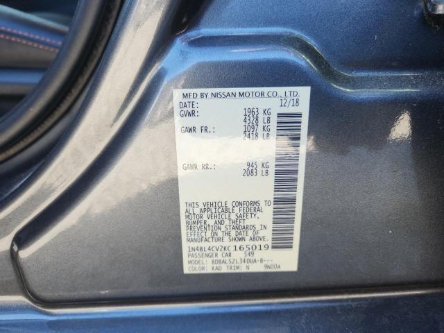 2019 Nissan Altima Sr მანქანა იყიდება აუქციონზე, vin: 1N4BL4CV2KC165019, აუქციონის ნომერი: 84729955