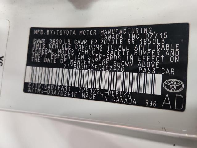 90079145 :رقم المزاد ، 2T1BURHE2FC467470 vin ، 2015 Toyota Corolla مزاد بيع