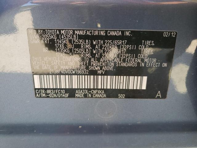 Aukcja sprzedaży 2012 Toyota Rav4, vin: 2T3BF4DV0CW196932, numer aukcji: 72044365