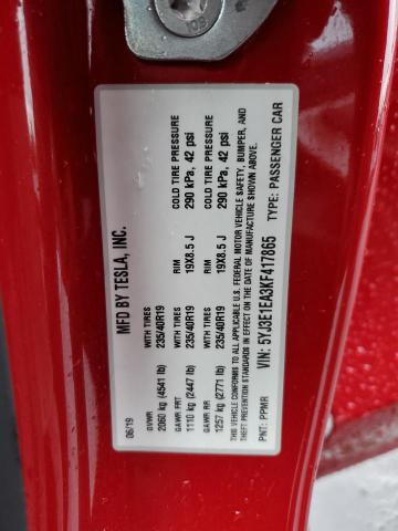 84894905 :رقم المزاد ، 5YJ3E1EA3KF417865 vin ، 2019 Tesla Model 3 مزاد بيع