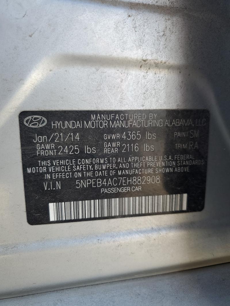 2014 Hyundai Sonata Gls მანქანა იყიდება აუქციონზე, vin: 5NPEB4AC7EH882908, აუქციონის ნომერი: 89491635