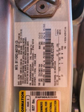 89866105 :رقم المزاد ، 3FA6P0HD8LR225399 vin ، 2020 Ford Fusion مزاد بيع