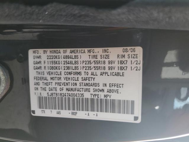 2007 Acura Rdx მანქანა იყიდება აუქციონზე, vin: 5J8TB18247A004335, აუქციონის ნომერი: 86171995