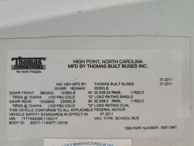 Продаж на аукціоні авто 2012 Thomas School Bus, vin: 1T7YN4E29C1150017, номер лоту: 84572295