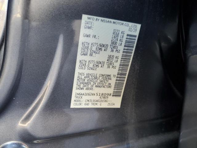 Auction sale of the 2019 Nissan Titan Plat, vin: 1N6AA1E62KN518098, lot number: 86268275