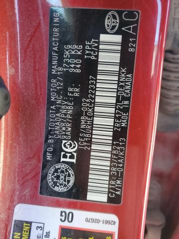 Продаж на аукціоні авто 2019 Toyota Corolla, vin: 2T1BURHE0KC222337, номер лоту: 85941495