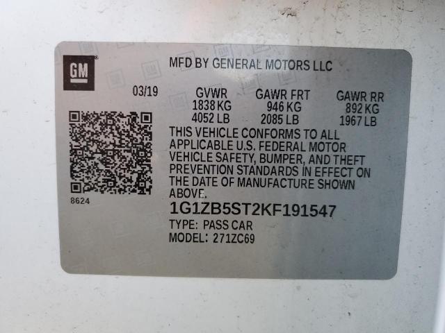 Aukcja sprzedaży 2019 Chevrolet Malibu Ls, vin: 1G1ZB5ST2KF191547, numer aukcji: 85150545