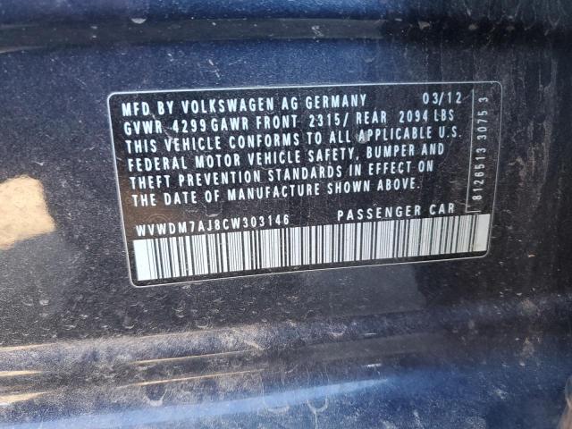 2012 Volkswagen Golf მანქანა იყიდება აუქციონზე, vin: WVWDM7AJ8CW303146, აუქციონის ნომერი: 90098595