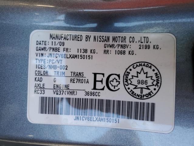 85309855 :رقم المزاد ، JN1CV6ELXAM150151 vin ، 2010 Infiniti G37 مزاد بيع