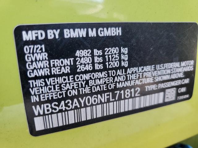 Продаж на аукціоні авто 2022 Bmw M3, vin: WBS43AY06NFL71812, номер лоту: 84616765