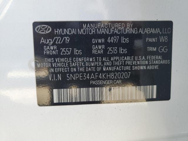 2019 Hyundai Sonata Lim მანქანა იყიდება აუქციონზე, vin: 5NPE34AF4KH820207, აუქციონის ნომერი: 82726775