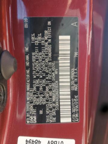 87429165 :رقم المزاد ، 5TDKK4CC2AS319334 vin ، 2010 Toyota Sienna مزاد بيع