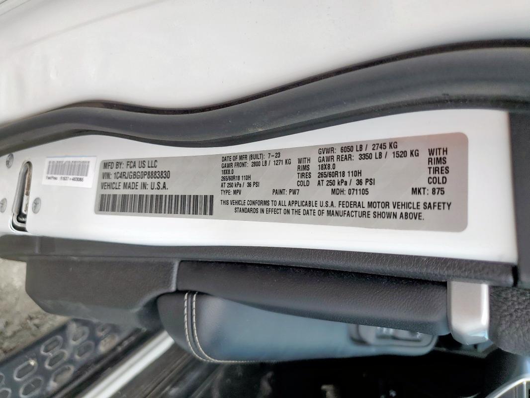 Продаж на аукціоні авто 2023 Jeep Grand Cher, vin: 1C4RJGBG0P8883830, номер лоту: 86801365
