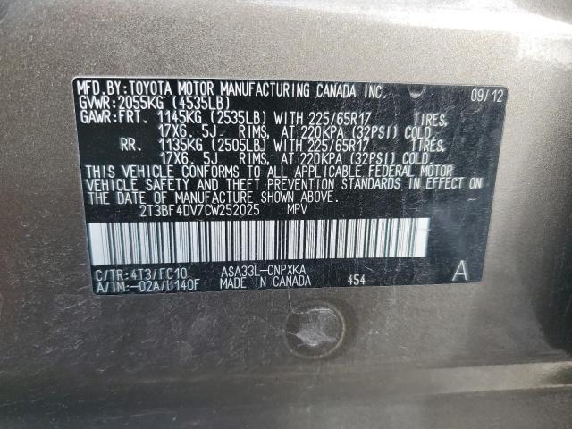 Aukcja sprzedaży 2012 Toyota Rav4, vin: 2T3BF4DV7CW252025, numer aukcji: 89613525