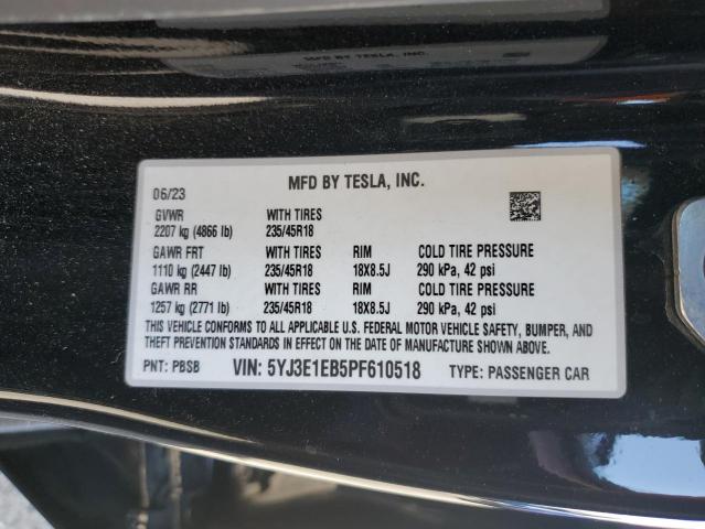 2023 Tesla Model 3 მანქანა იყიდება აუქციონზე, vin: 5YJ3E1EB5PF610518, აუქციონის ნომერი: 86129685