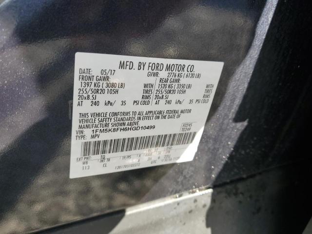2017 Ford Explorer L მანქანა იყიდება აუქციონზე, vin: 1FM5K8FH6HGD10499, აუქციონის ნომერი: 86109635